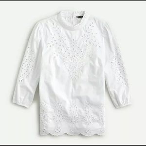 J. Crew mockneck cotton embroidered eyelet top